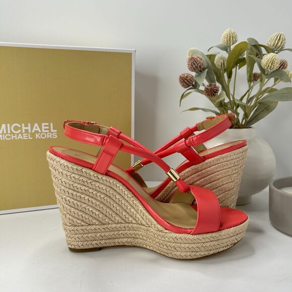Michael Michael Kors Annie Wedge Faux Leather Sandal Dahlia 40T2AEHS1L Women 9M - Picture 8 of 10